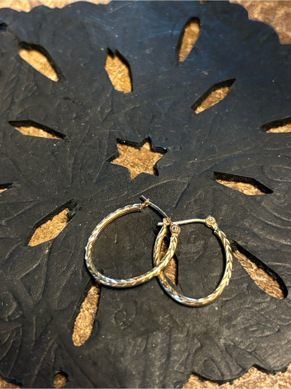 14k Solid Gold Israel Etched Hoop Earrings